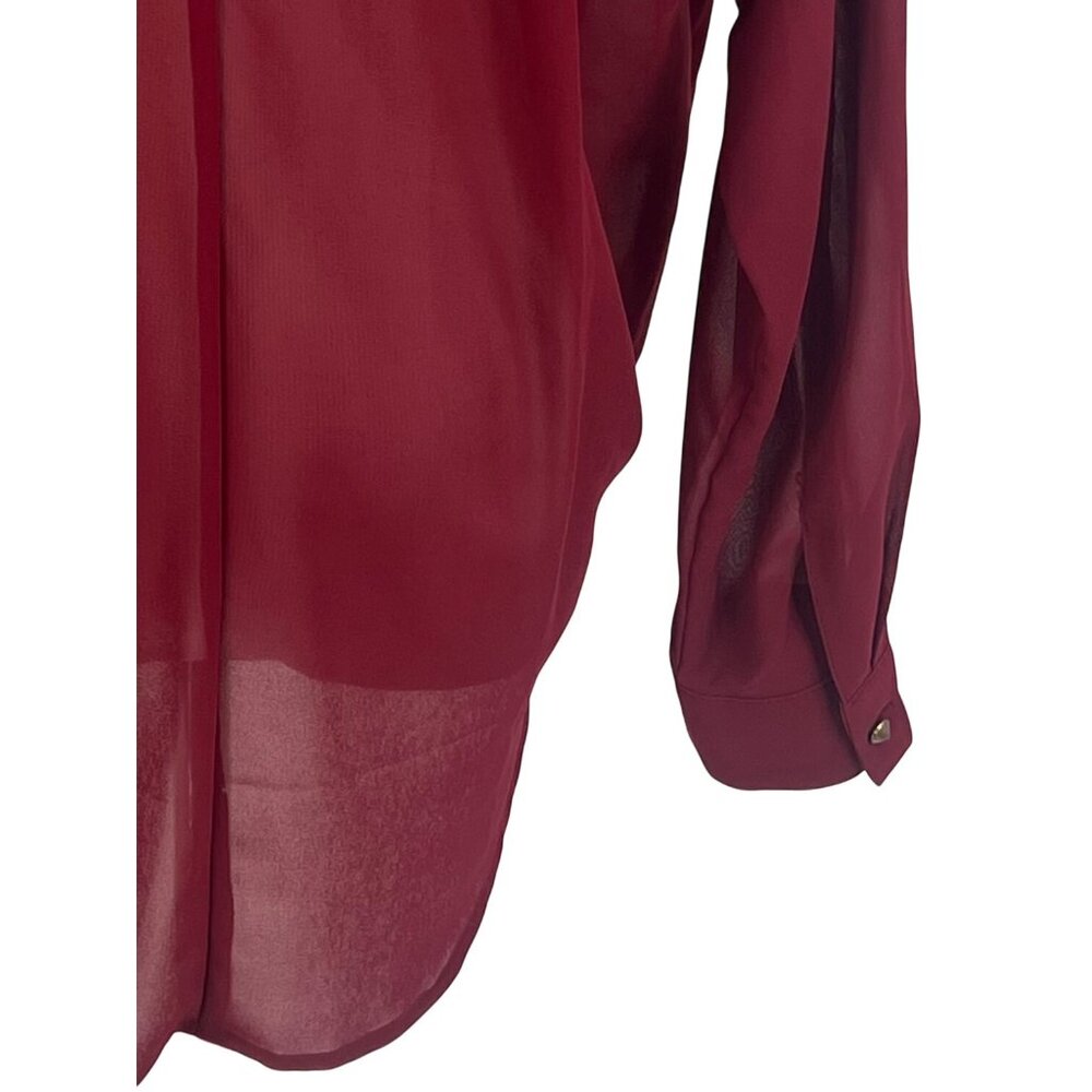 Vintage Romeo & Juliet Couture Silk Blend Burgundy Draped Surplice Sheer Blouse - Picture 11 of 16